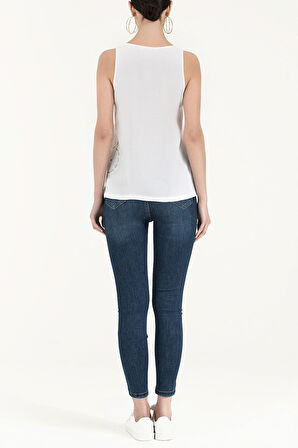 Beyaz Lazer kesimli bol kesim bluz 19562 | 44