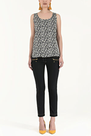 Siyah Desenli kolsuz bluz 19561 | 42