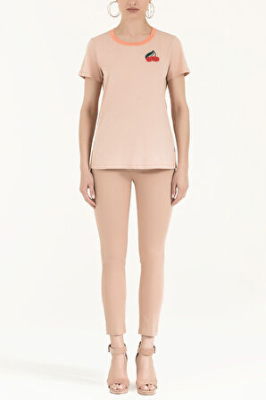 Bej Triko ve nakışlı örme bluz 19610 | 40