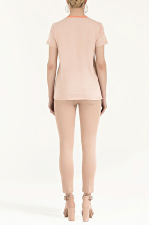 Bej Triko ve nakışlı örme bluz 19610 | 40