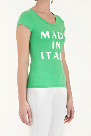 Yeşil Baskılı basic tshirt 19612 | 40