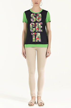 Yeşil Baskılı bol kesim örme bluz 19595 | 42