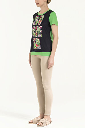 Yeşil Baskılı bol kesim örme bluz 19595 | 42