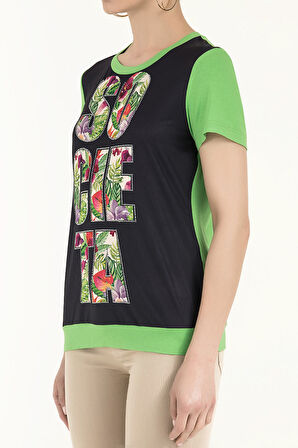 Yeşil Baskılı bol kesim örme bluz 19595 | 42