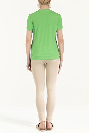 Yeşil Baskılı bol kesim örme bluz 19595 | 42