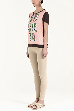 Kahve Baskılı bol kesim örme bluz 19595 | 40