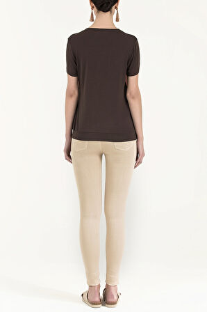 Kahve Baskılı bol kesim örme bluz 19595 | 40