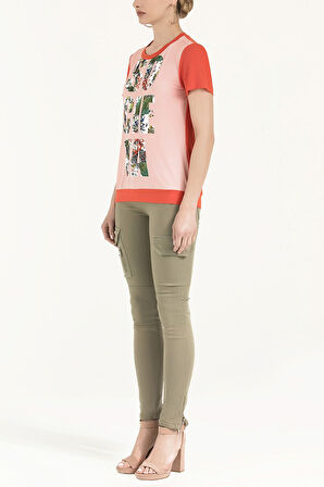 Mercan Baskılı bol kesim örme bluz 19595 | 42