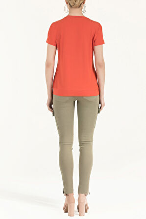 Mercan Baskılı bol kesim örme bluz 19595 | 42