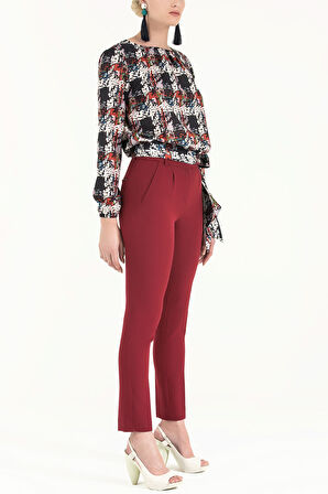 Bordo Yandan cepli boru paça pantolon 41265 | 40