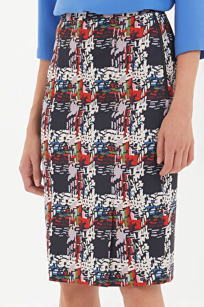 Desenli Fermuar detaylı desenli etek 80976 | 42