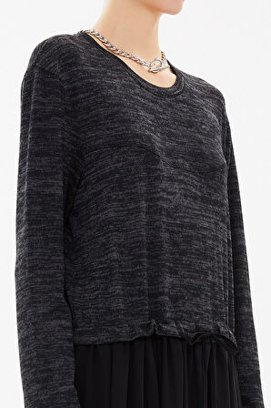 Siyah Örme midi elbise 92164 | S