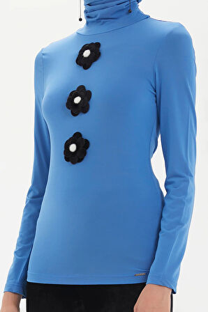 Lacivert Aksesuar detaylı örme bluz 19665-B | 40