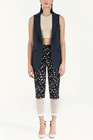 Lacivert Lastik ve dantelli pamuk pantolon 41300 | 42