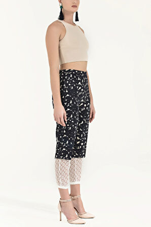 Lacivert Lastik ve dantelli pamuk pantolon 41300 | 42