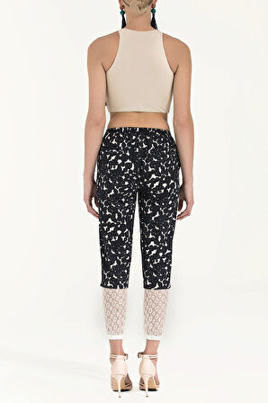 Lacivert Lastik ve dantelli pamuk pantolon 41300 | 42