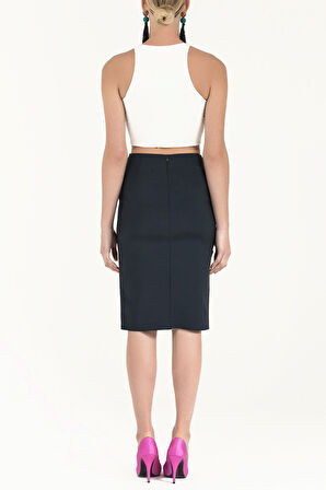 Lacivert Fiyonk aksesuarlı kalem etek 80997 | 42