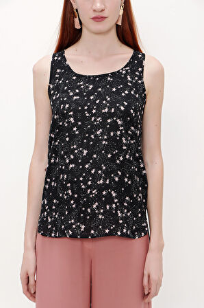 Siyah Desenli bol kesim kolsuz bluz 19692 | 42