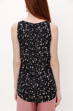 Siyah Desenli bol kesim kolsuz bluz 19692 | 42