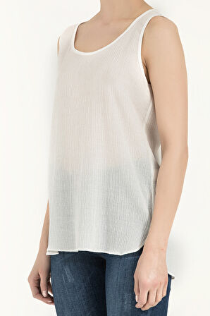 Beyaz Desenli bol kesim kolsuz bluz 19692 | 44