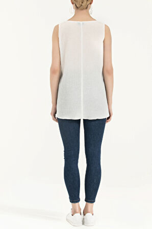 Beyaz Desenli bol kesim kolsuz bluz 19692 | 44