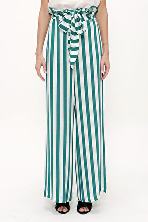 Yeşil Yüksek bel bol kesim pantolon 41302 | 44