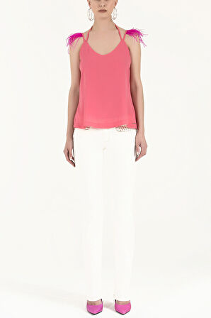 Pembe Tüylü askılı bluz 19694 | 44