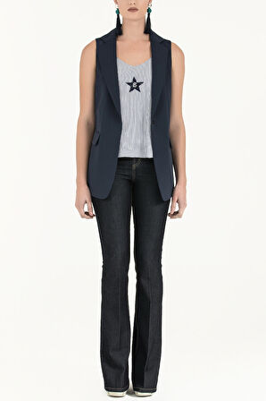 Lacivert Yıldız taşlı askılı bluz 19690 | 44