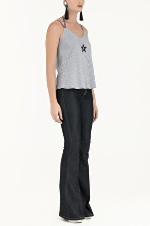 Lacivert Yıldız taşlı askılı bluz 19690 | 44