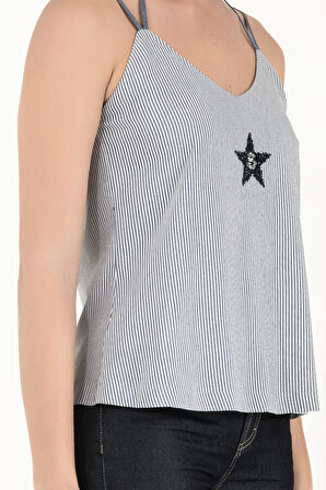 Lacivert Yıldız taşlı askılı bluz 19690 | 44