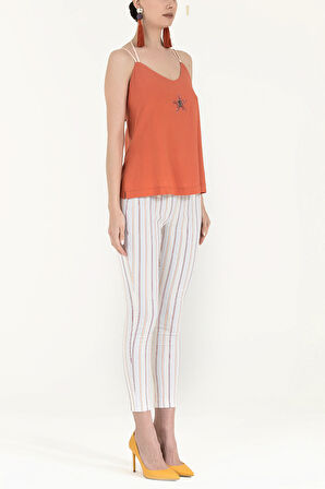 Turuncu Yıldız taşlı askılı bluz 19690 | 42