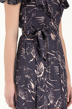 Somon Yakası volanlı askılı mini elbise 92356 | 44