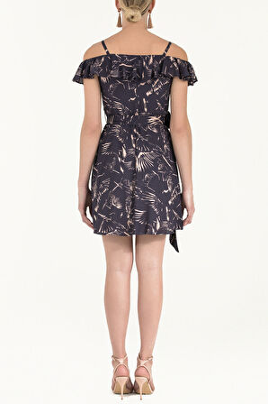 Somon Yakası volanlı askılı mini elbise 92356 | 44