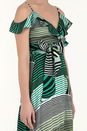 Yeşil Anvelop kapama desenli uzun elbise 92322 | 40