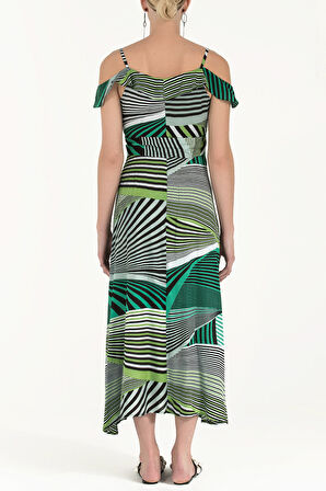 Yeşil Anvelop kapama desenli uzun elbise 92322 | 40