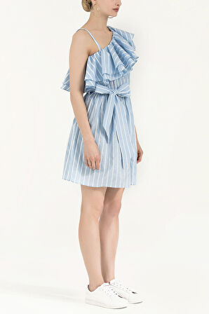 Mavi Tek omuz volanlı mini elbise 92345 | 40