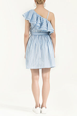 Mavi Tek omuz volanlı mini elbise 92345 | 40