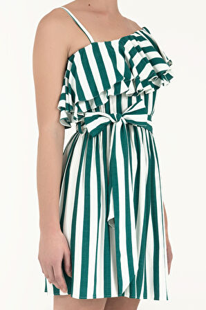 Yeşil Tek omuz volanlı mini elbise 92345 | 42