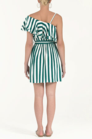 Yeşil Tek omuz volanlı mini elbise 92345 | 42