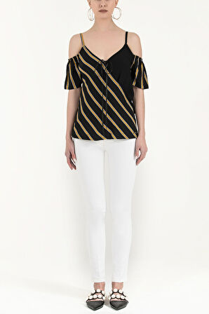 Siyah Anvelop kapama askılı bluz 19689 | 44