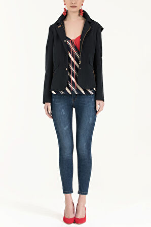 Çizgili Anvelop kapama askılı bluz 19689 | 42