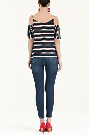 Çizgili Anvelop kapama askılı bluz 19689 | 42