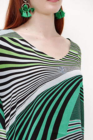 Yeşil V yaka bol kesim mini  elbise 92365 | 42