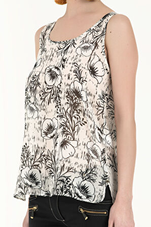 Ekru Desenli bol kesim kolsuz bluz 19692 | 44