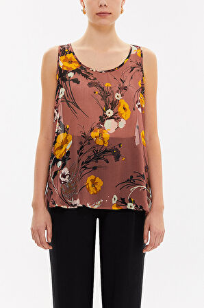 Somon Desenli bol kesim kolsuz bluz 19692 | 42