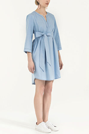 Mavi Kemerli bol kesim mini elbise 92383 | 46