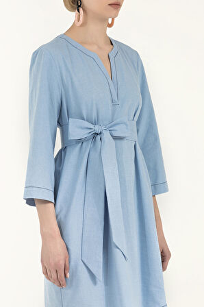 Mavi Kemerli bol kesim mini elbise 92383 | 46