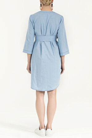 Mavi Kemerli bol kesim mini elbise 92383 | 46