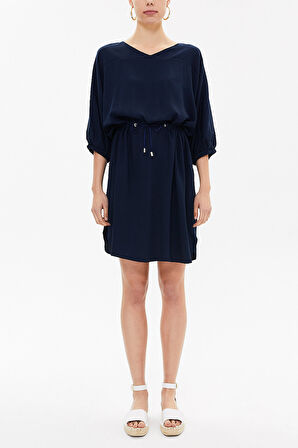 Lacivert Bağcıklı bol kesim mini elbise 92407 | 44