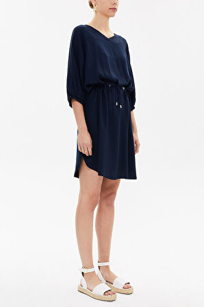 Lacivert Bağcıklı bol kesim mini elbise 92407 | 44